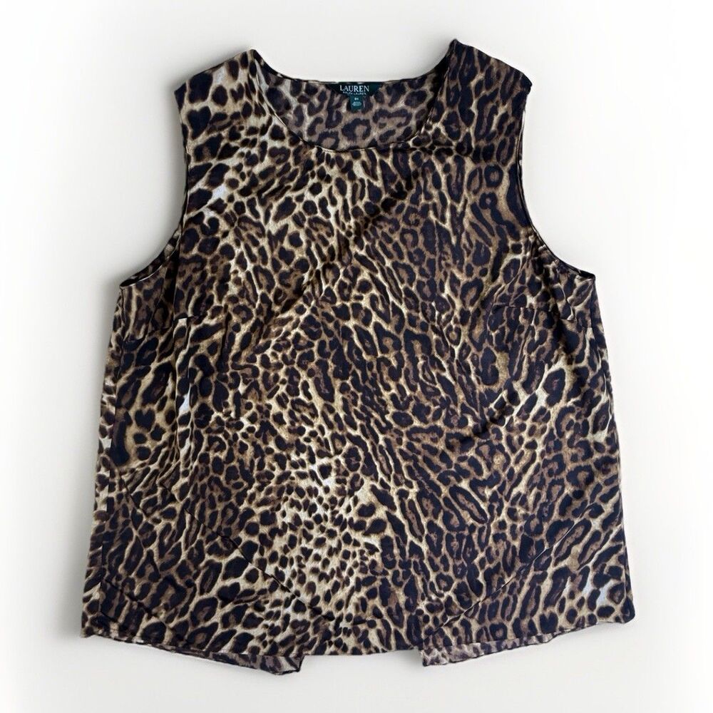 Lauren Ralph Lauren 2X Leopard Print Sleeveless Split Back Blouse Plus Top